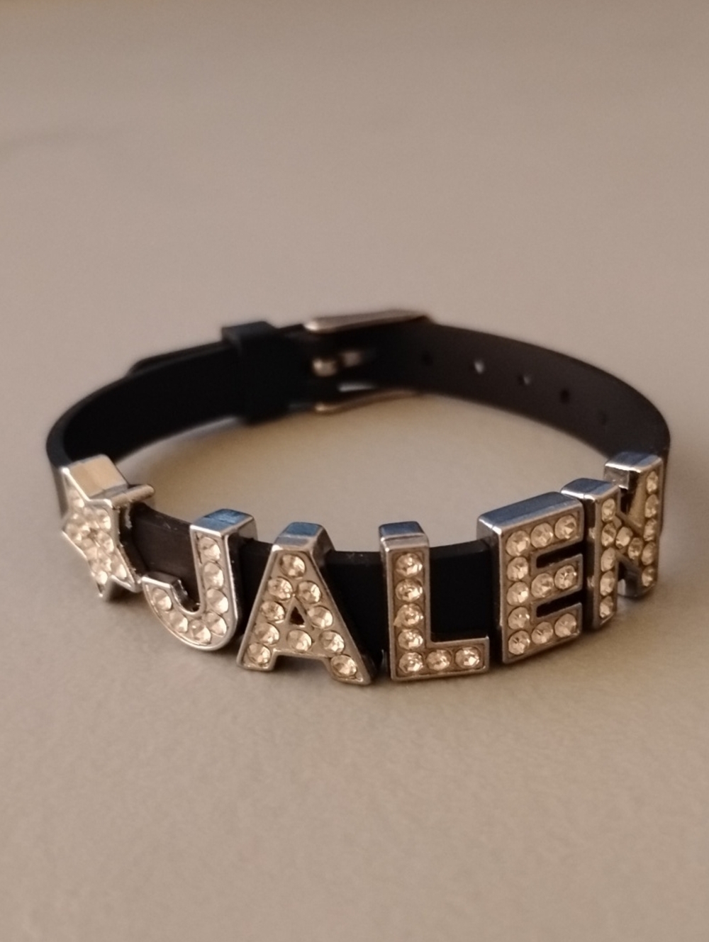 Black 'JALEN' Crystal Letter Bracelet